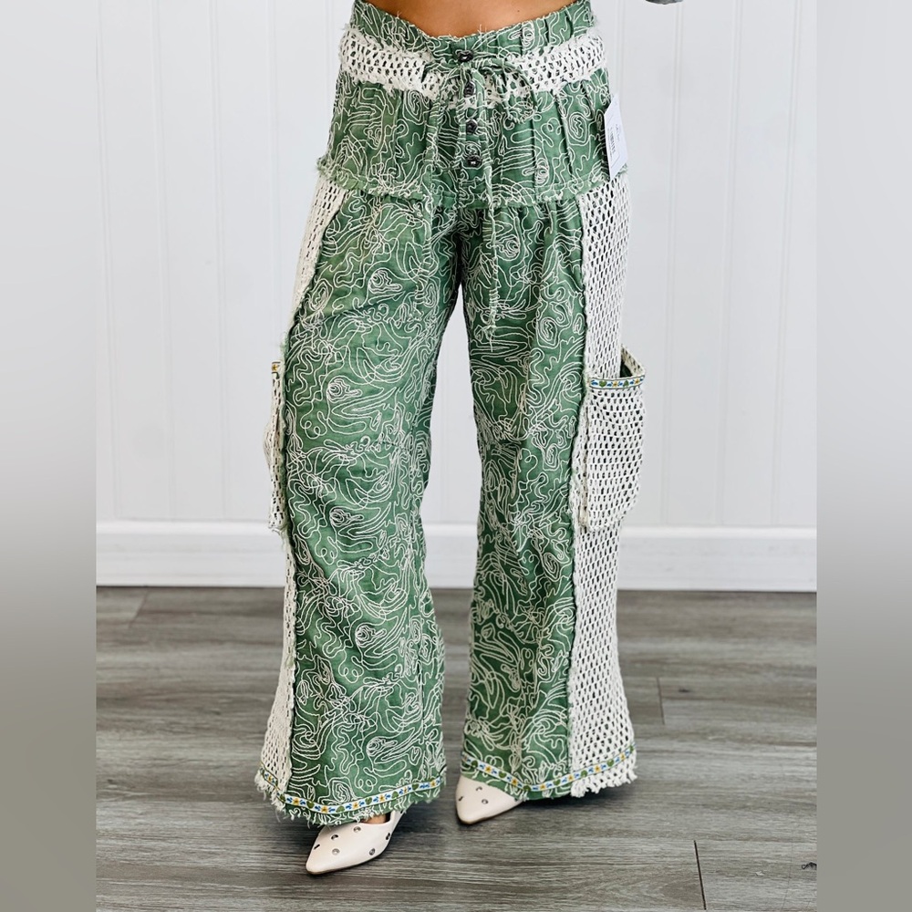 POL Flower Crochet Detailing Wide Leg Pants